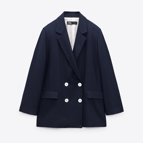 ZARA NAVY BLUE DOUBLE BREASTED BLAZER - Picture 12 of 14